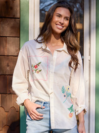 Barcelona Embroidered Cotton Button Down - White Handkerchief-view 1