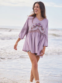 Secret Garden Embroidered Cotton Tunic - Lavender-view 1