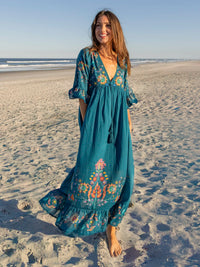 Capri Cotton Maxi Dress - Dark Teal-view 1
