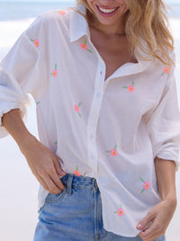 Barcelona Embroidered Cotton Button Down - White Floral-view 1