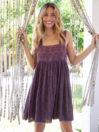 Tricia Reversible Cotton Gauze Dress - Medallion Eggplant Sunburst-view 1