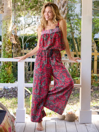 Jade Wide Leg Pants - Hourglass Vines Red-view 1