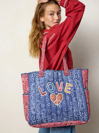 Quilted Applique Tote Bag - Blue Classic Bandana-view 1