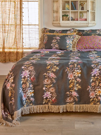 Boho Fringe Bedspread - Dahlia Rows Chocolate-view 1