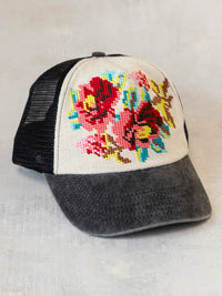 Cross-Stitch Trucker Hat - Flower-view 1