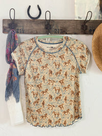 Lily Cotton Short Sleeve Tee Shirt - Horses-view 1