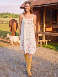 Loren Embroidered Midi Dress - Ivory-view 1