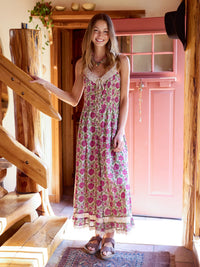 Cotton & Lace Jumpsuit - Cream Pink Lotus-view 1