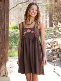 Patti Embroidered Mini Dress - Brown-view 1