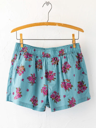 Mix & Match Cotton Pajama Shorts - Flower Picking Teal-view 1