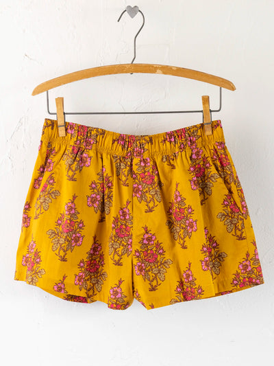 Mix & Match Cotton Pajama Shorts - Garden Block Stamp Gold-view 1