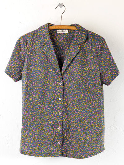 Mix & Match Cotton Short Sleeve Pajama Top - Mari Ditsy Navy-view 1