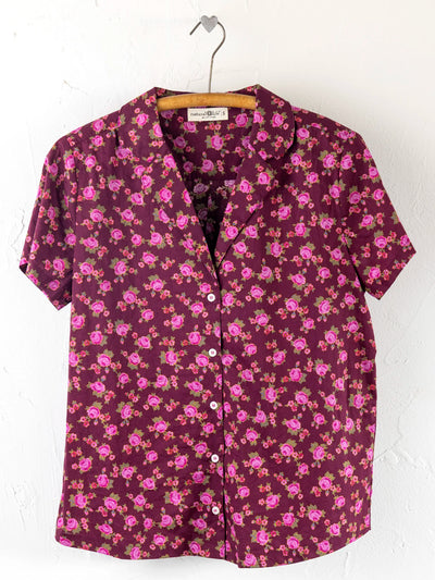 Mix & Match Cotton Short Sleeve Pajama Top - Porto Ditsy Merlot-view 1