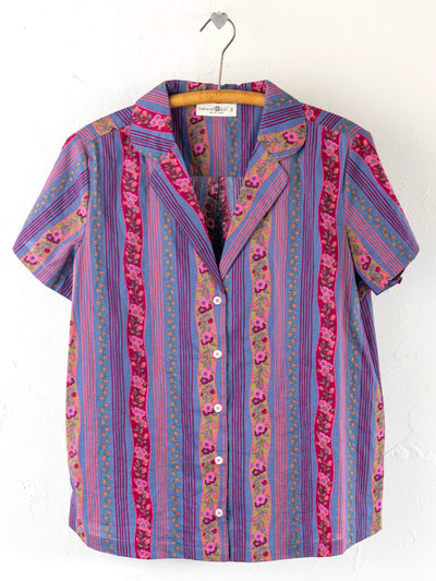 Mix & Match Cotton Short Sleeve Pajama Top - Retro Ribbons Navy-view 1
