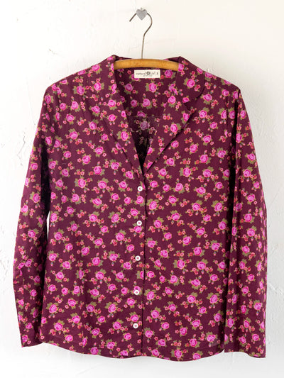 Mix & Match Cotton Long Sleeve Pajama Top - Porto Ditsy Merlot-view 1