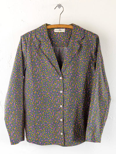 Mix & Match Cotton Long Sleeve Pajama Top - Mari Ditsy Navy-view 1