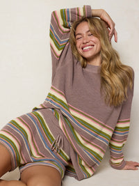 Lounge & Go Striped Cotton Shorts Set - Light Mauve-view 1