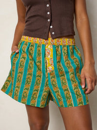 Dream On Cotton Boxer Shorts - Teal Vines-view 1