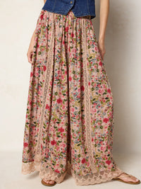 Adeline Wide-Leg Pants - Light Pink Bouquets-view 1