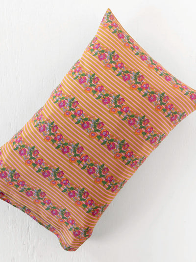Mix & Match Cotton Pillowcase, Single - Pink Floral Stripe-view 1