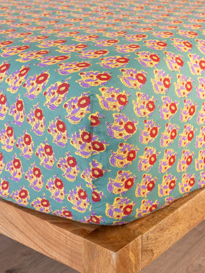 Mix & Match Cotton Fitted Sheet - Teal Fields-view 1