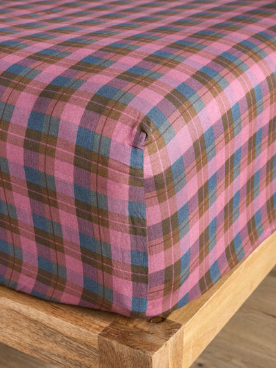 Mix & Match Cotton Fitted Sheet - Plaid Rosewood-view 1