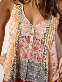 Savannah Cotton Sleeveless Top - Pink Frames-view 1