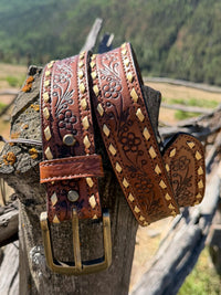 Western Blooms Leather Belt - Brown Floral-view 1